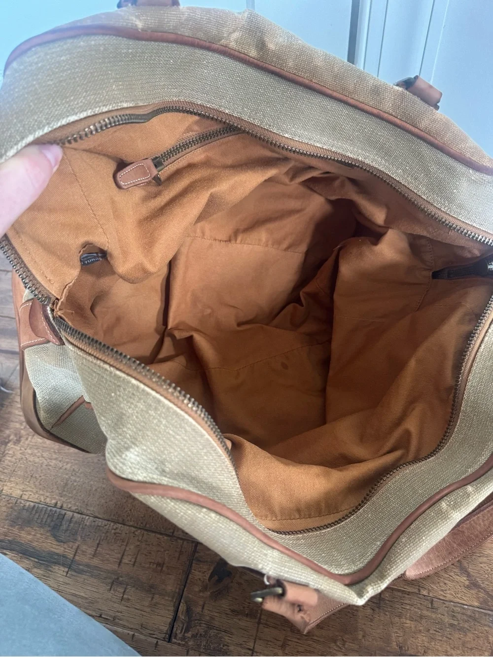 Canvas and Leather Tote Bag in Brown